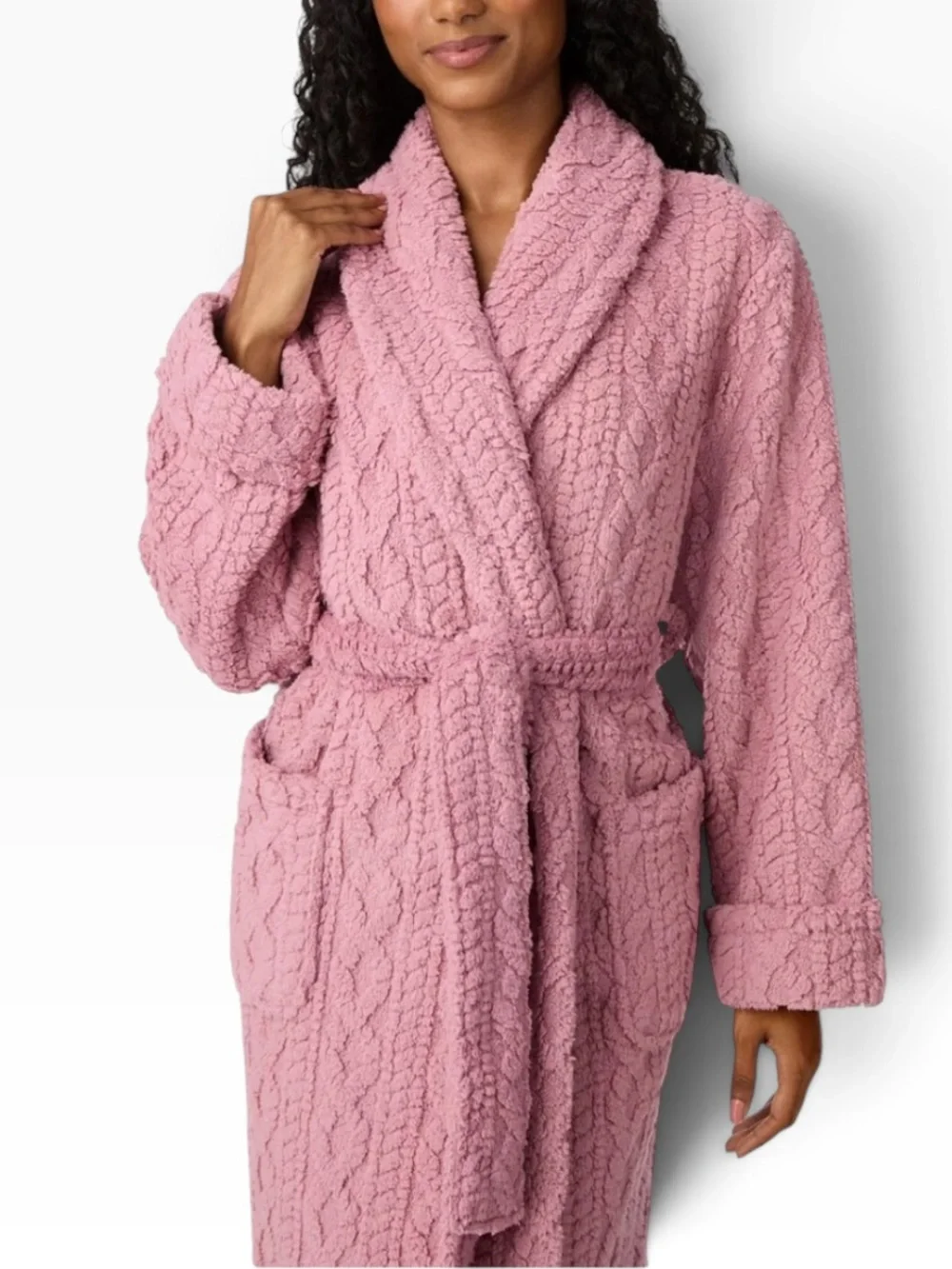 Room Service Cable Knit Cozy Wrap Robe NWOT | Medium Pink Soft Belted Lounge